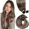 LaaVoo Extension Capelli Veri Cheratina 40 cm 50g 50 ciocche - Capelli Umani Remy Lisci Balayage Marrone Cioccolato a Biondo Scuro - Extension Professionale Naturale #4/18/4