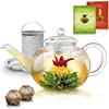 Creano Teiera in vetro 1,2 l - include 2 fiori di tè - teiera in vetro con filtro integrato in acciaio inossidabile e coperchio in vetro, antigoccia 1,2 l