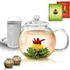 Creano Teiera in vetro 1,3 l - include 2 fiori di tè - teiera in vetro con colino in acciaio inossidabile integrato e coperchio in vetro, antigoccia 1,3 l