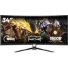 LXZ Monitor Gaming 34 pollici 1500R, UWQHD 4K 165 Hz, Display Senza Cornice 100% sRGB, Ampio Angolo di Visione, DisplayPort, HDMI - Nero