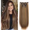 Gairyan Extension Clip Capelli Lisci 6pcs Extension Capelli Finti Clip Posticci per Capelli Naturali Sintetici Clip in Hair Extension Morbido Lungo Dritto Full Head, Marrone Medio & Biondo Scuro