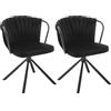 WOLTU Sedia da Pranzo Girevole Set di 2, Poltrona Imbottita con Schienale Intrecciato e Gambe in Metallo, Sedia Scandinava, Velluto,Nero EZS72sz-2