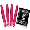 OCBA 4 pinzette rosa per peli del viso donne e uomini per la cura precisa delle sopracciglia, pinzette professionali in acciaio inossidabile con rivestimento di colore nero