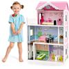 COSTWAY Casa delle Bambole in Legno, Casetta delle Bambole con Ascensore Funzionante, Scala Girevole, Stanze Simulate e Ricchi Accessori di Arredamento, Regalo per Bambini di 3+ Anni
