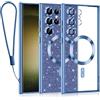 Kokio Magnetica per Samsung Galaxy S23 Ultra 5G Cover Glitter,Con 1* Cordini,Compatibile con MagSafe,Glitterata Custodia per Womem Girl,Con Protezione dell Obiettivo Fotocamera,Blu