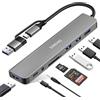 SINEHO Hub USB Doppio 8-in-1, Adattatore USB C Multiporta con USB 3.0, 3xUSB2.0, Dati USB-C, Audio 3.5mm, SD/TF per MacBook, Laptop, PC