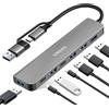 SINEHO Hub USB Doppio 7-in-1, Adattatore Macbook con USB 3.0, 4xUSB 2.0, Doppie Porte Dati USB-C per Laptop, PC, Dispositivi Tipo C