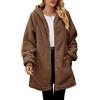 Onsoyours Cappotto di Peluche Donna Invernale Cerniera Giacca Cappotto con Cappuccio Parka Casuale Caldo Sciolto Giacche Cappotti A Marrone XXL