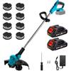 tivekeo Tagliaerba elettrico con 8 teste + 2 batterie da 2600 mAh, regolazione a 5 velocità, decespugliatore a batteria, decespugliatore da giardino, decespugliatore, diserbante, falciatrice da giardino