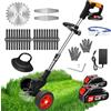 Quinitiles Decespugliatore a Batteria, 21V Tagliabordi a Batteria con 2 2.0Ah Batterie e 4 Tipi di Lame, Tagliaerba Elettrico Batteria Decespugliatori da Giardino con Rotelle Altezza Regolabile per Prati, Arbust