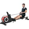 SPORTNOW Vogatore Pieghevole per Casa a 6 Livelli di Resistenza, Vogatore ad Acqua Salvaspazio con Display LCD, Ruote e Supporto per Telefono, in Acciaio, per Casa Fitness Allenamento, Rosso