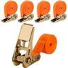 JOZMMZEOOA 4 Pezzi Cinghie a Cricchetto 2.5CM Cinghie di Fissaggio Fasce a Cricchetto Cinghie di Ancoraggio Arancione Tensione con Cricchetto, 1000 kg Fissaggio Cinghia a Cricchetto Ratchet (6M)