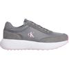 Calvin Klein Donna Sneakers Running Logo in Pelle, Grigio (Steeple Gray/Rose Shadow), 39