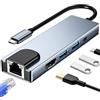 Huybaa Hub USB C Ethernet 5 in 1, Multiport Adattatore USB C con HDM1 4K, PD 100W, USB 3.0, Ethernet LAN RJ45, Compatibile per MacBook, iPad, Windows