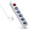Ewent Multipresa a 5 Posti, Ciabatta Elettrica con 5 Prese Italiane 10A/16A e Schuko (Tedesche) - Spina Italiana 16A - Potenza 250V/2500W - Cavo da 1,5 Metri, Prese Angolate a 45°