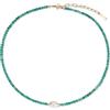 COAI Collana Fine da Donna con Perline Sfaccettate di Cristalli Naturali Agata Verde e Perla Vera di Acqua Dolce, Collana Pietre Verdi da Donna