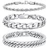 Richsteel Set di 2/3 Braccialetti in Acciaio Inossidabile di Alta Qualità Bracciale Uomo Argento Nero Oro Lunghezze 19cm 21cm 23cm Catena Cubana