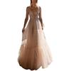 ShiFanA Scollo V Abito da Sera Paillettes Prospettiva Set in Due Pezzi Donna Lunga High-Low Chiffon Impero Albicocca M