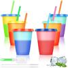 AUAUY Tazza Che Cambiano Colore Bicchieri con Cannuccia e Coperchio, Set di 6 475ML Tazza da Caffè di Ghiacciato Portatile Riutilizzabile Tazze di Plastica Tazza da Frullato per Bambini Adulti Feste