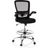 HJH Office 719901 sedia da lavoro VENDO WORK sedia alta in rete nera, braccioli pieghevoli, poggiapiedi ad anello