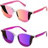 Sumato Occhiali da sole rotondi Cat Eye per le donne alla moda occhiali da sole classici vintage stile designer UV400 protezione lenti a specchio rosa ragazze uomini, rosa e viola.