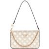 GUESS Borsetta a spalla logata Noelle mini con chiusura a zip, logo centrale e charm Beige Beige Sand logo