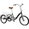 Dofanqing 20 triciclo per adulti Singlespeed bicicletta a 3 ruote Trike con cestino adatto per persone con una statura di 1,55-1,7 metri (nero)