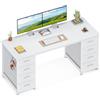 Coleshome Scrivania con 8 Cassetti in Tessuto, 140x48cm Scrivania per Computer con Portacuffie, Scrivania Salvaspazio Tavolo Ufficio per Studio, Camera da Letto, Bianco