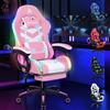ALFORDSON Sedia Gaming Massaggiante con Luci LED,Sedia Ergonomica Gamer per Ufficio Domestico,Poltrona Scrivania con Poggiapiedi,Schienale Regolabile 90-150°,Portata 180KG, Similpelle(Rosa)