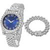 HALUKAKAH Orologio Diamanti Iced Out per Ragazzi - Placcato Oro 18 Carati/Platino,Quadrante Verde/Blu/Rosso 36mm,Lunghezza 20cm,Opzionale con Catena Cubana e Strumento di Regolazione - Scatola Regalo