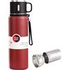 GJV Borraccia termica da 1500 ml, in acciaio inox, con tazza, per bevande calde/fredde, isolamento per 24 ore, per viaggi (rosso)