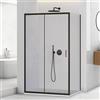 Inbagno Box doccia angolare 70x140 cm nero opaco H 195 cm, parete fissa e anta scorrevole con vetro trasparente e installazione reversibile, Tay
