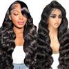 Beluck Parrucca Donna Capelli Veri Umani 13x6 HD Transparent Lace Front Wig Human Hair Parrucca Afro Capelli Veri Body Wave Wig Glue Parrucca Nera Riccia Donna Con Colore Naturale 28 Pollici