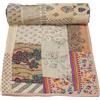 Marusthali Copriletto indiano, copriletto, copriletto e patchwork, in seta, stile sari, stile antico bohémien, vintage, patola, copriletto kantha (bianco, California King)
