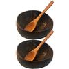 Tsffae 2 Set Ciotole Di Cocco Con Cucchiai Di Legno - Stoviglie Naturali Fatte a Mano per Dessert, Insalata, Frutta, Riso, Ramen - Ciotola Di Miscelazione