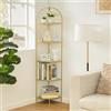 Homhedy Scaffale angolare a 5 ripiani, libreria angolare in metallo, ripiani in vetro temperato, mensola per bagno, supporto per piante, stile moderno, dorato