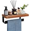 Winmien Hand Towel Holder/Towel Ring with Wooden Shelf, Premium Metal Hand Towel Rack, Hand Towel Hanger for Bathroom, Bath Accessories Wall Mounted (Matte Black, 9 Inch)