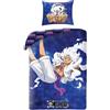 Halantex Set Letto ONE PIECE Monkey D. Luffy GEAR5 - Copripiumino 140x200cm con federa 70x90cm - 100% Cotone Oeko-Tex - Blu