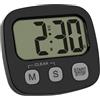 TFA Dostmann Timer digitale 38.2057.01 con cronometro e ora, magnetico, grande display, timer da cucina, timer sportivo, nero
