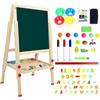 Dripex Bambini con Cavalletto, Cavalletto in Legno Regolabile in Altezza per Bambini, Lavagna per Bambini a Doppia Faccia con 26 Accessori per la pitturaper(81-146cm)