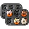 Sinsanye 2 Stampi Stampo Ciambella, 12 Cavità Stampo Ciambellone a Forma di Gatto e orso in Acciaio al Carbonio, Stampo per Ciambelle per Torte Biscotti Bagel Muffin (26.5 x 18.5 cm)
