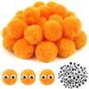 TOAOB THE ONE AND ONLY BABY TOAOB 50 Pezzi Pom Pom 5cm Giallo Dorato Grandi Pompom Ponpon 50mm Pompon e Bianchi e Neri Occhi Adesivi per Lavorazione Fai da Te Portachiavi Crafts Decorazioni Cucito