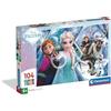 Clementoni - Puzzle per Bambini 104 Pezzi Supercolor, per Bambini 6+ Anni, Illustrazione con Personaggi dal Cartone Disney Frozen, Idea Regalo, Made in Italy, 38x27 cm, 25045