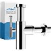 kör4u® Premium Design sifone rotondo, con chiusura a tazza, chiusura inodore, per lavabo, 1 1/4 x 32 mm, universale, cromato, tubi extra lunghi, guarnizioni incluse