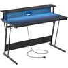 VASAGLE Scrivania da Gaming con Luci LED e Prese di Corrente, Scrivania da Computer, Supporto per Monitor, Tavolo per 2 Monitor, Ufficio, Camera da Letto, 60 x 120 x 76 cm, Nero Carbone LWD192B02
