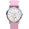Timex Orologio da Donna Peanuts da 38 mm, Cinturino in Tessuto Rosa, Quadrante Bianco, Cassa Argentata, TW2Y30900