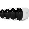 Arlo Essential Telecamera WiFi Esterno Senza Fili, Telecamera WiFi Interno, 1080p HD, Visione Notturna, Sirena, Allarme Casa, Sensore Di Movimento, Prova Inlcusa Arlo Secure, 4 Telecamere, Bianche