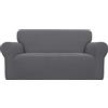 Easy-Going Stretch Loveseat Slipcover 1-Piece Sofa Cover Furniture Protector Couch Soft with Elastic Bottom for Kids Polyester Spandex Jacquard Fabric Small Checks (Loveseat, Grey)