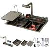 Kchsdool Lavello da cucina nero in acciaio inox 304 sottotop/a cascata lavello da cucina a una vasca lavello da postazione di lavoro con rubinetto estraibile e accessori (Delfino, 75CM)
