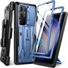Tongate Cover per Samsung Galaxy S23 Ultra, [Copriobiettivo scorrevole integrato e protezione per lo schermo] [2 cornici frontali] di grado militare con supporto e clip per cintura 6,8 Pollici, Blu
